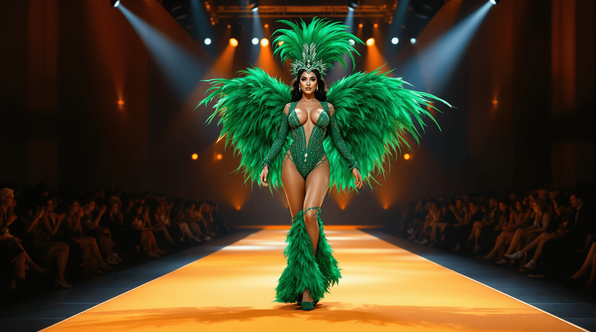 AI generated:  Hyper Realistic A stunningly Curvy expressive model Woman on a Parading fashion show runway. 
A you...