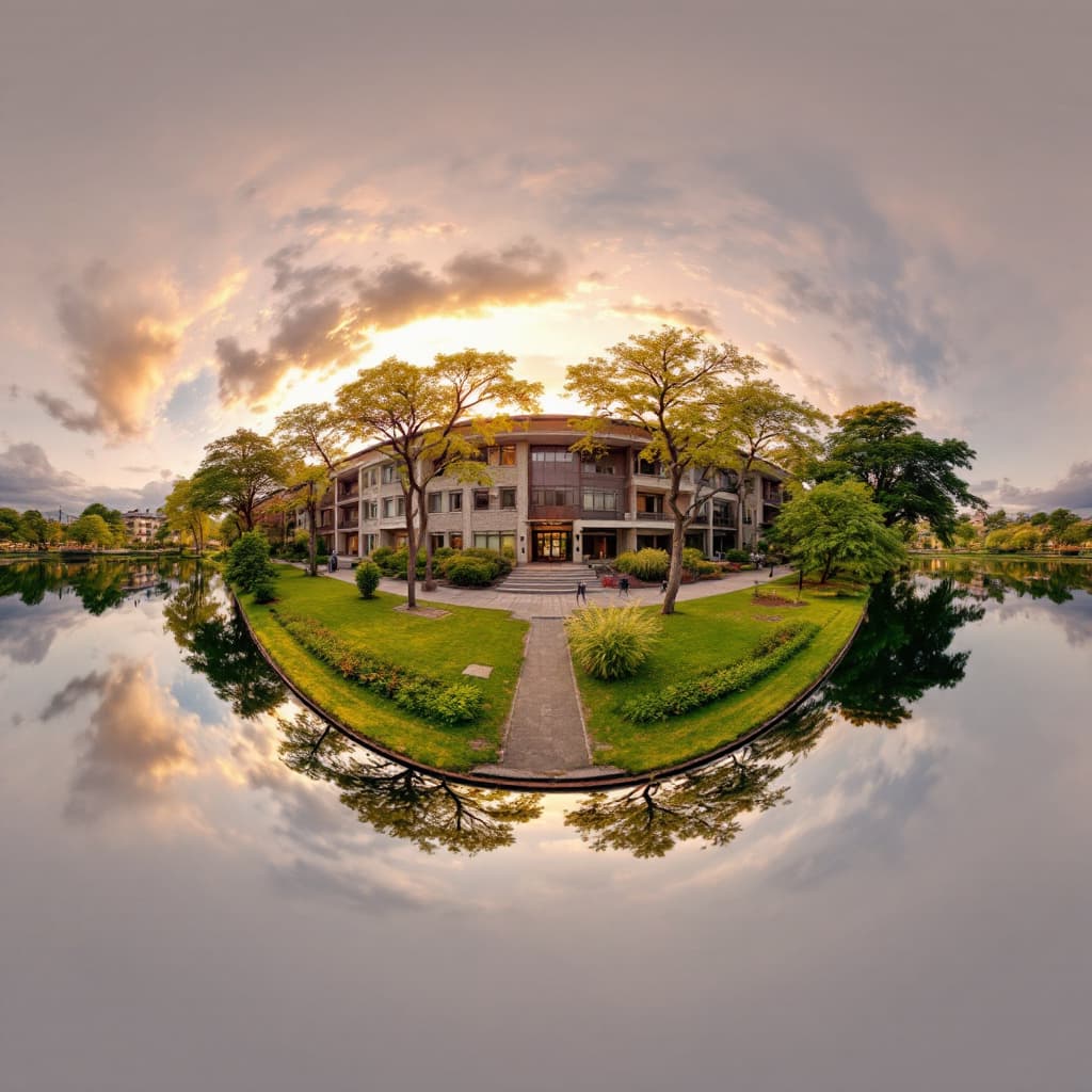 AI generated: A campus with beautiful scenery。
Panoramic 360° perspective, length:width=2:1, high resolution.4096 ...