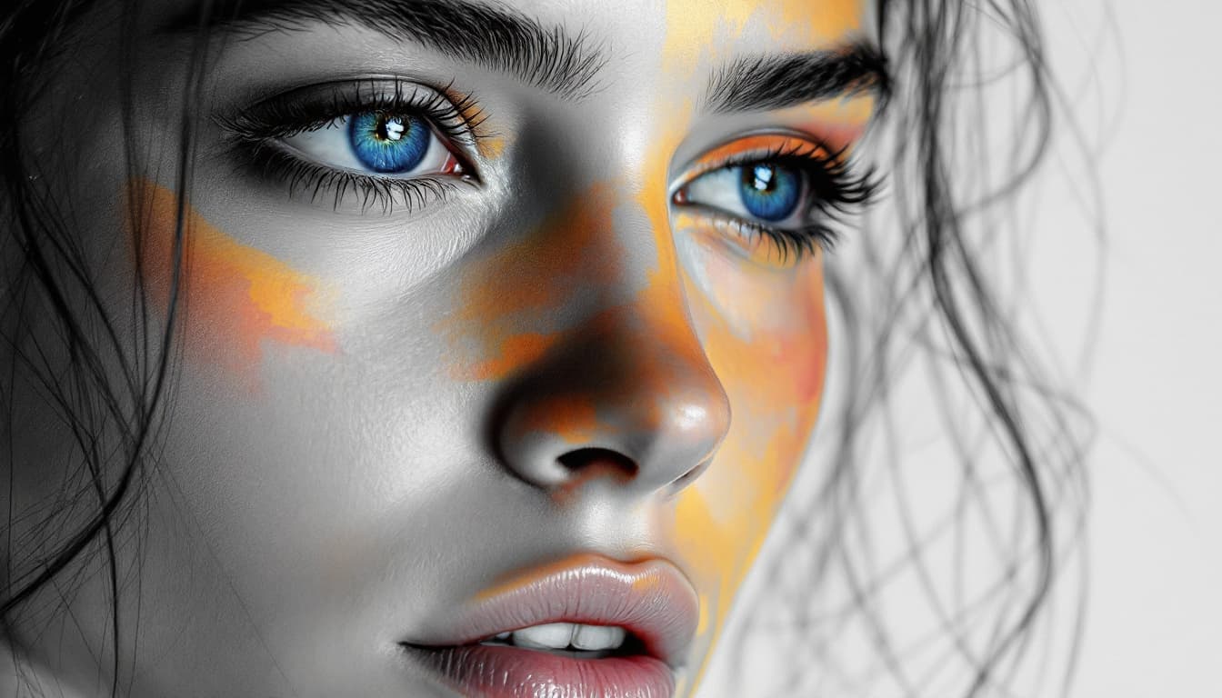 AI generated: color drawing of a woman's face, daz3d, blink-and-you-miss-it detail, emotional landscapes, realisti...