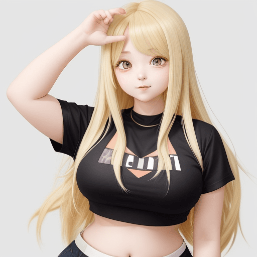 AI generated: modern fat anime girl long blonde hair crop top 