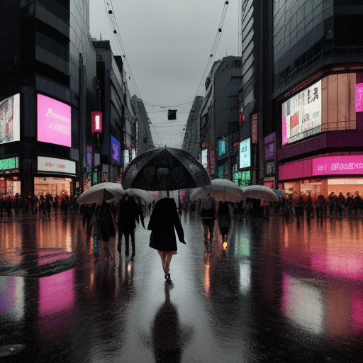 AI generated: Distrito de Shibuya en una noche de lluvia