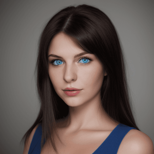 AI generated: headshot of a female, name is sofia wolf, dark hair and blue eyes