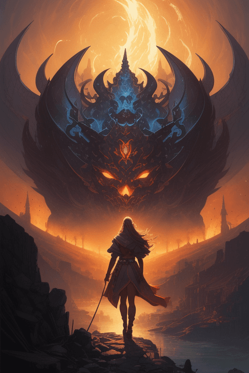 AI generated: A female adventure entering hell, detailed illustration, digital art, overdetailed art, character co...