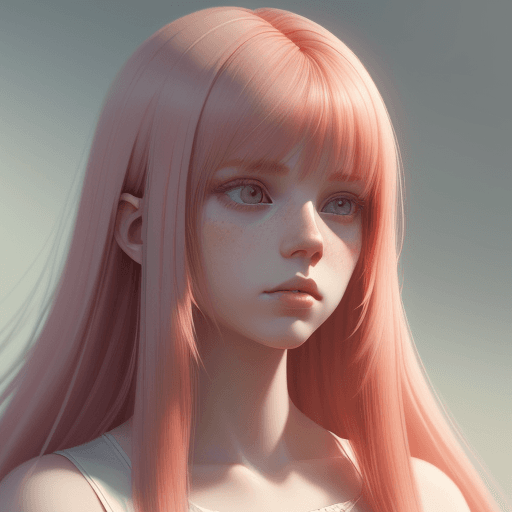 AI generated: vector illustration of a red hair girl with straight hair and fringe, pastel soft light, pale pastel...