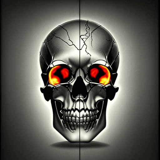 AI generated: pencil drawing, circuit board shaped like human skull, front lighting, detailed shadows, left top fr...