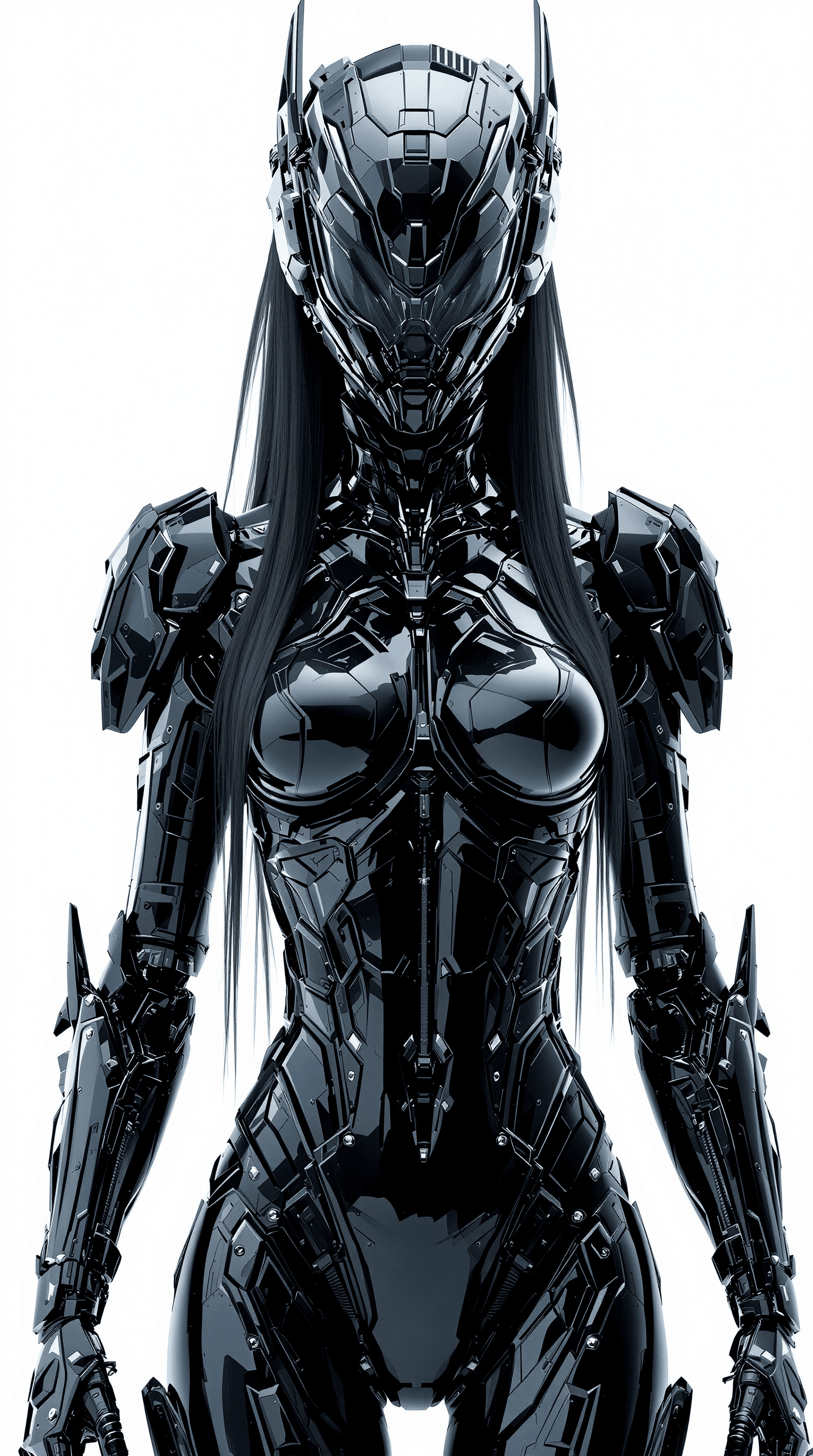 AI generated: (highly detailed:1.3),rfktr_technotrex, mecha female cyborg with dark-colored glossy armor sexy body...
