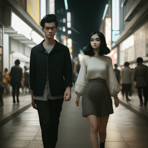 AI generated: potrait a couple, masterpiece, concept art, medium shot,wearing era modern outfits, cozy, atmospheri...