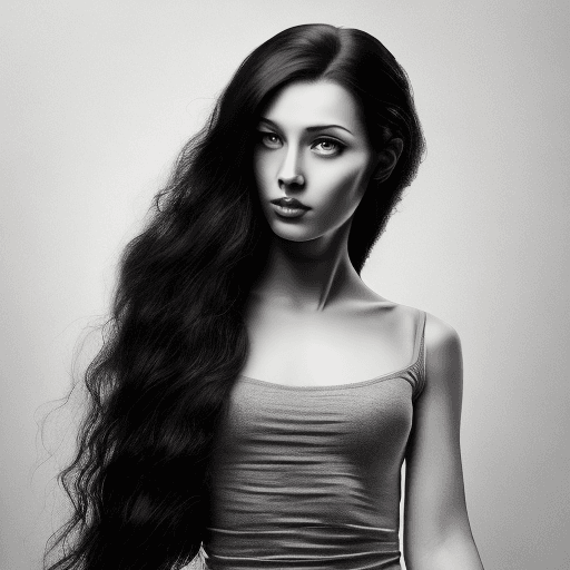 AI generated: hyper realistic photograph, portrait of a long black hair woman, summer