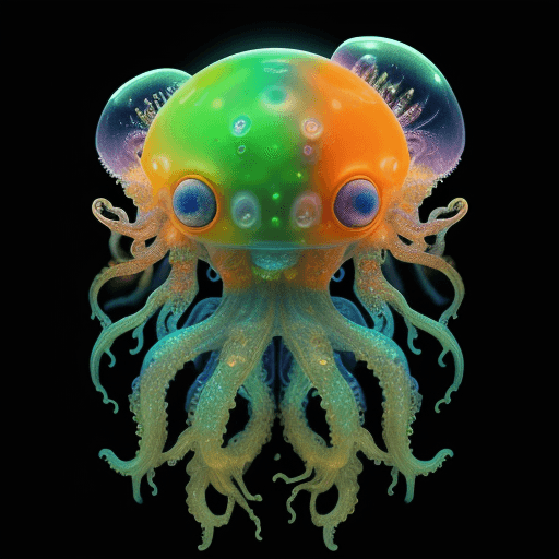 AI generated:  highest quality photo of ((alien species))bioluminicent otherworldy trippycute alien, with jellyfis...