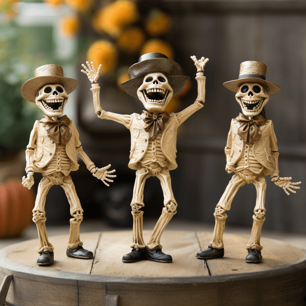 AI generated: Smiling and dancing three halloween skeleton