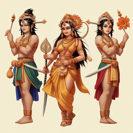 AI generated:  dress like fit group of three sita with sord flower , Rama is a major deity in Hinduism. He is the ...