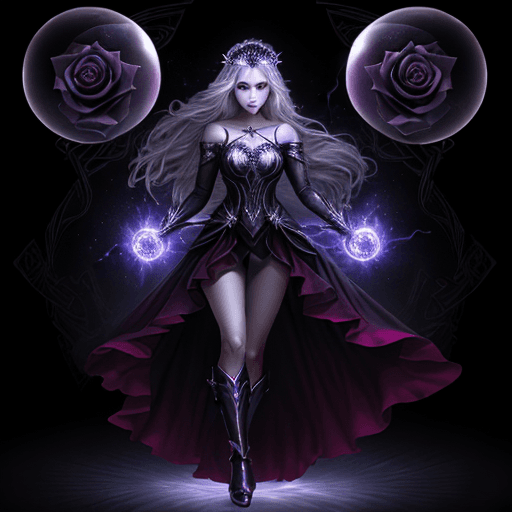 AI generated: full body of a beautiful girl, women taken a dark plasma  orb with lighting ,perfect face detailed, ...