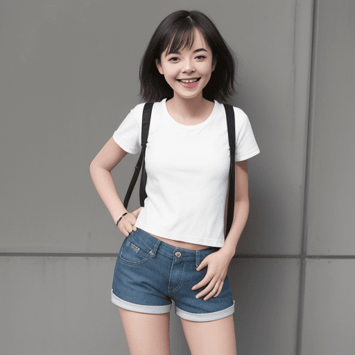 AI generated: girl, adult, shorts, standing, happy