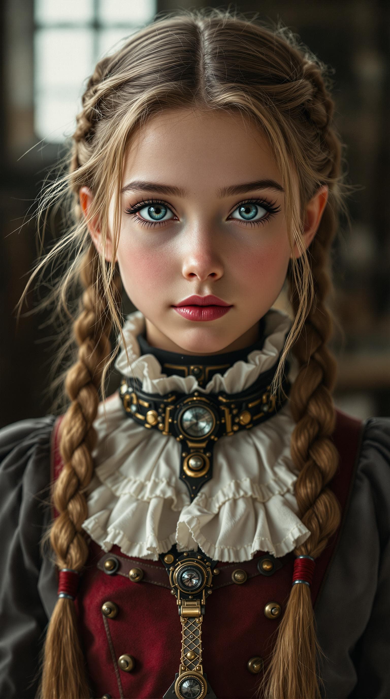 AI generated: a professional photo of a exceptionally beautiful girl in the world (age 7), (seven year old) steamp...