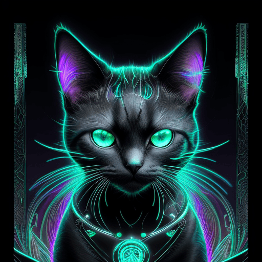 AI generated: Cyberpunk Portrait of adorable cat, symmetric features, listening to music with earpod, electric ark...