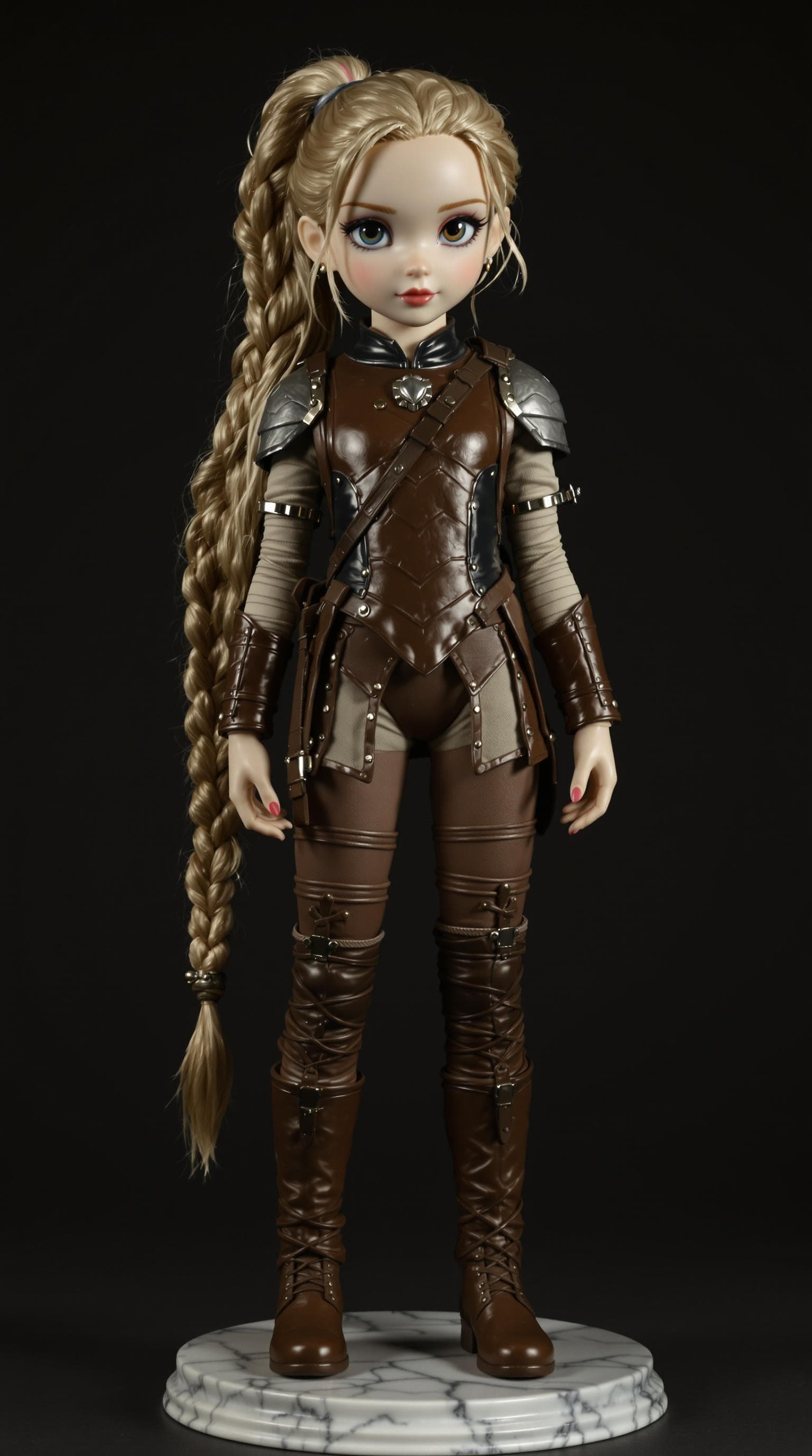 AI generated: professional photo of the most beautiful porcelain girl figurine, (age 7), Standing on a small marbl...