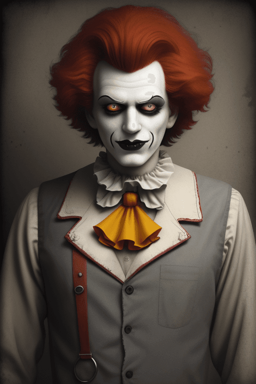 AI generated: Ronald McDonald, goth style, epic realistic, faded, neutral colors, (hdr:1.4), (muted colors:1.4), 