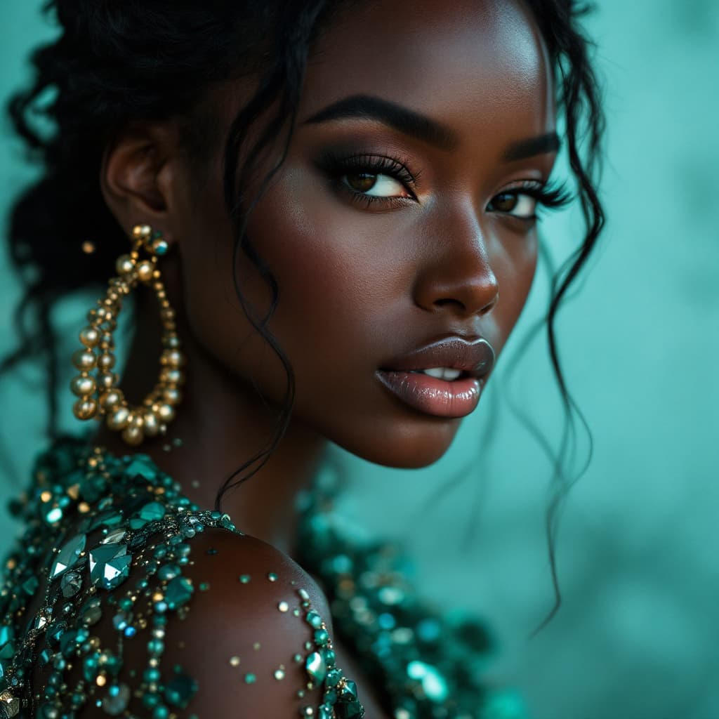 AI generated: full-length photo BLACK model girl. Clothes, stylish makeup, manicure, pedicure accessories - from t...