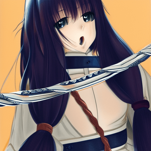 AI generated: 1girl, on back, long_hair, looking_at_viewer, bdsm, bondage, rope, restrained, gag, shibari, bound_a...