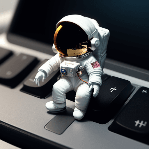 AI generated: a miniature astronaut trying to break free from esc button on keyboard

