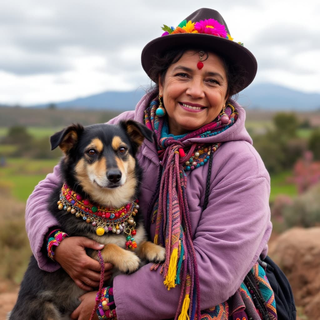 AI generated: peruvian woman with dog