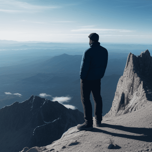 AI generated: Man looking on the top of the mountai