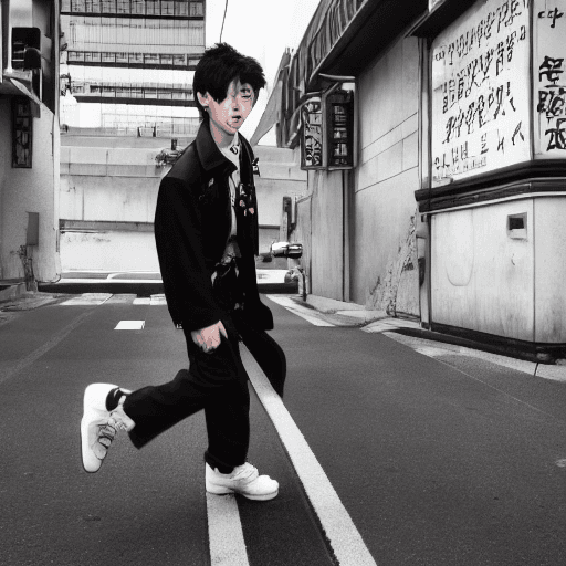 AI generated: Boy with gakuran (crows zero style) flying like Sangoku over tokyo