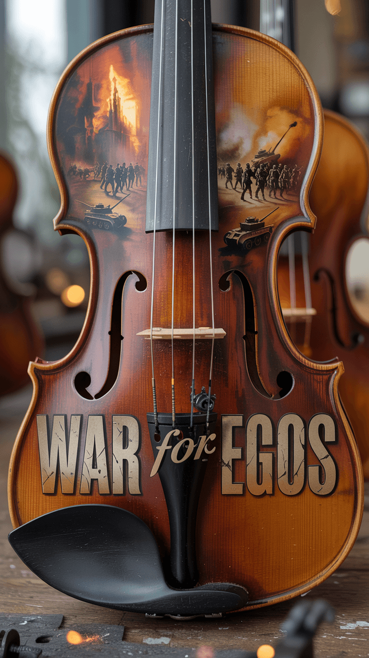 AI generated: Microscopic macro view of a vintage wooden violin surface — its varnished, cracked wood grains like ...