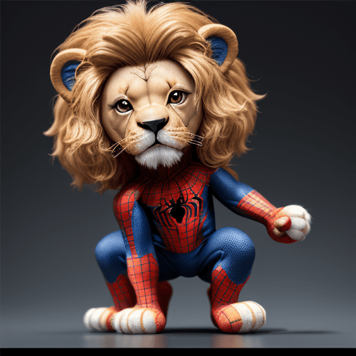 AI generated: Puppy lion with spiderman costume, elegant,computer geek, chibi and real style, masterpiece, realist...