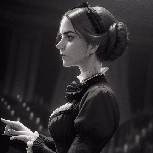 AI generated: Waist up, elegant Victorian costume, sophisticated clothing, black lace clothing, fitted clothing, f...