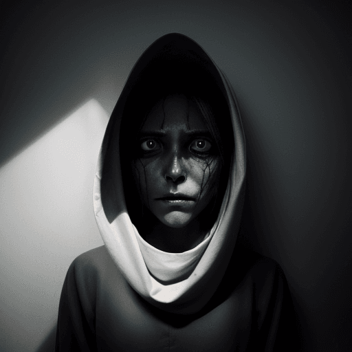 AI generated: Capture the haunting gaze of a creature with hollow eyes, devoid of humanity. Use shadows to deepen ...