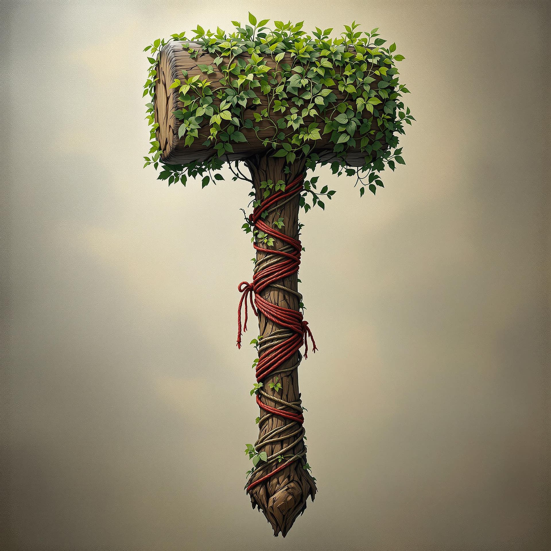AI generated: Create a highly detailed and realistic image of a fantasy hammer made from natural materials. The ha...