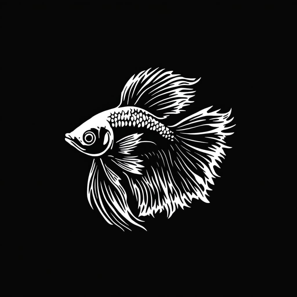 AI generated: 
make me a logo for a store with a bettafish on a black and white background, either in a cartoon st...