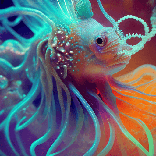 AI generated: Goddess close-up portrait ribcagel. jellyfish phoenix head, nautilus, orchid, skull, betta fish, bio...