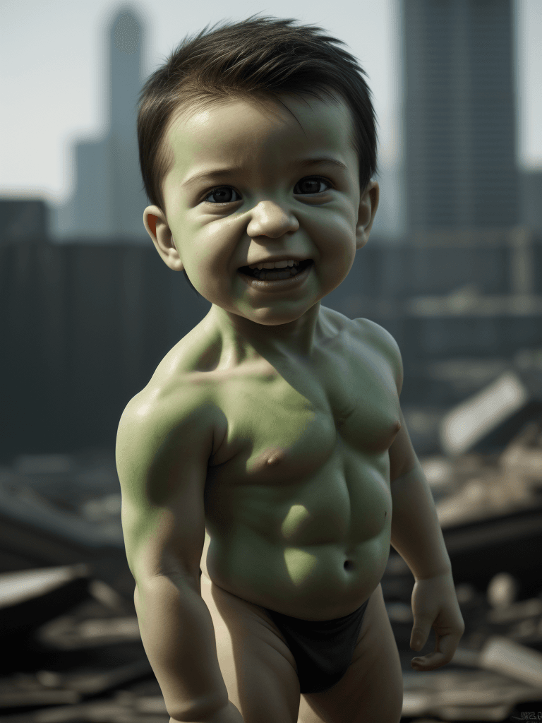 AI generated: Realism, best realism, portrait, portraiture, portrait photography, little baby Hulk, green, perfect...