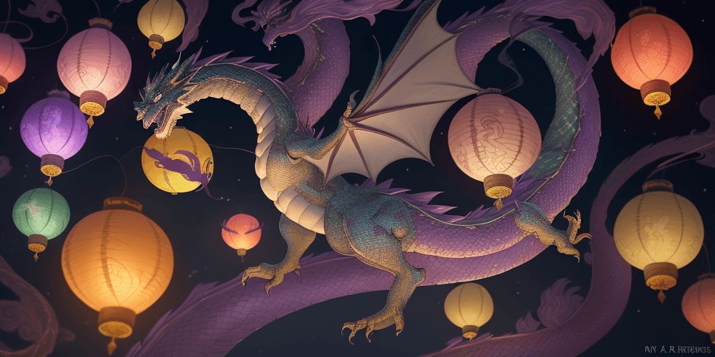 AI generated: /imagine prompt: An intricate depiction of an Eastern dragon's graceful movement through a mystical ...