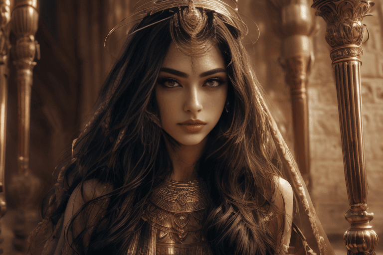 AI generated: (1girl), inside Temple of Anubis, praying, sarcophagus, ancient egyptian clothes, royal, incredibly ...