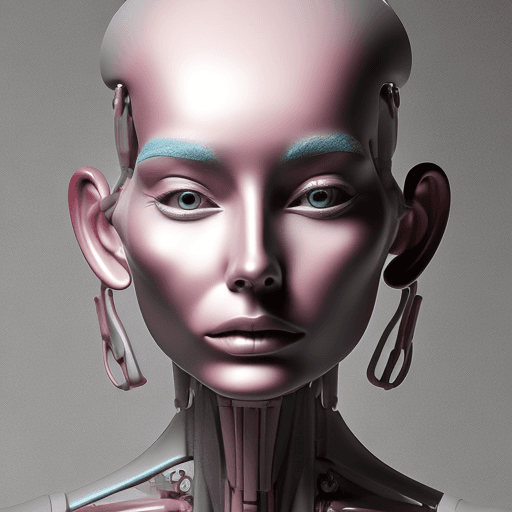 AI generated: woman bionic ceramic glossy pink face sculpture, pushed out of the background, front view, brightly ...