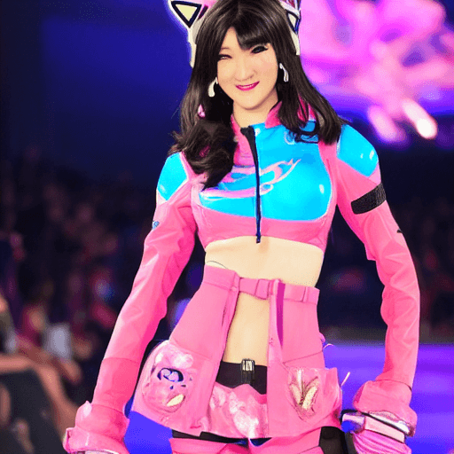 AI generated: Dva from overwatch in a victoria secret runway 