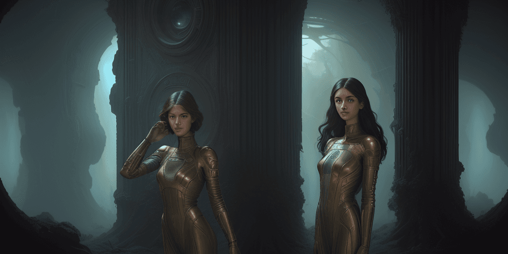AI generated: alien ruins, scifi, future, golden ratio, by Edmund Blair Leighton, Brom, Charlie Bowater, faces by ...
