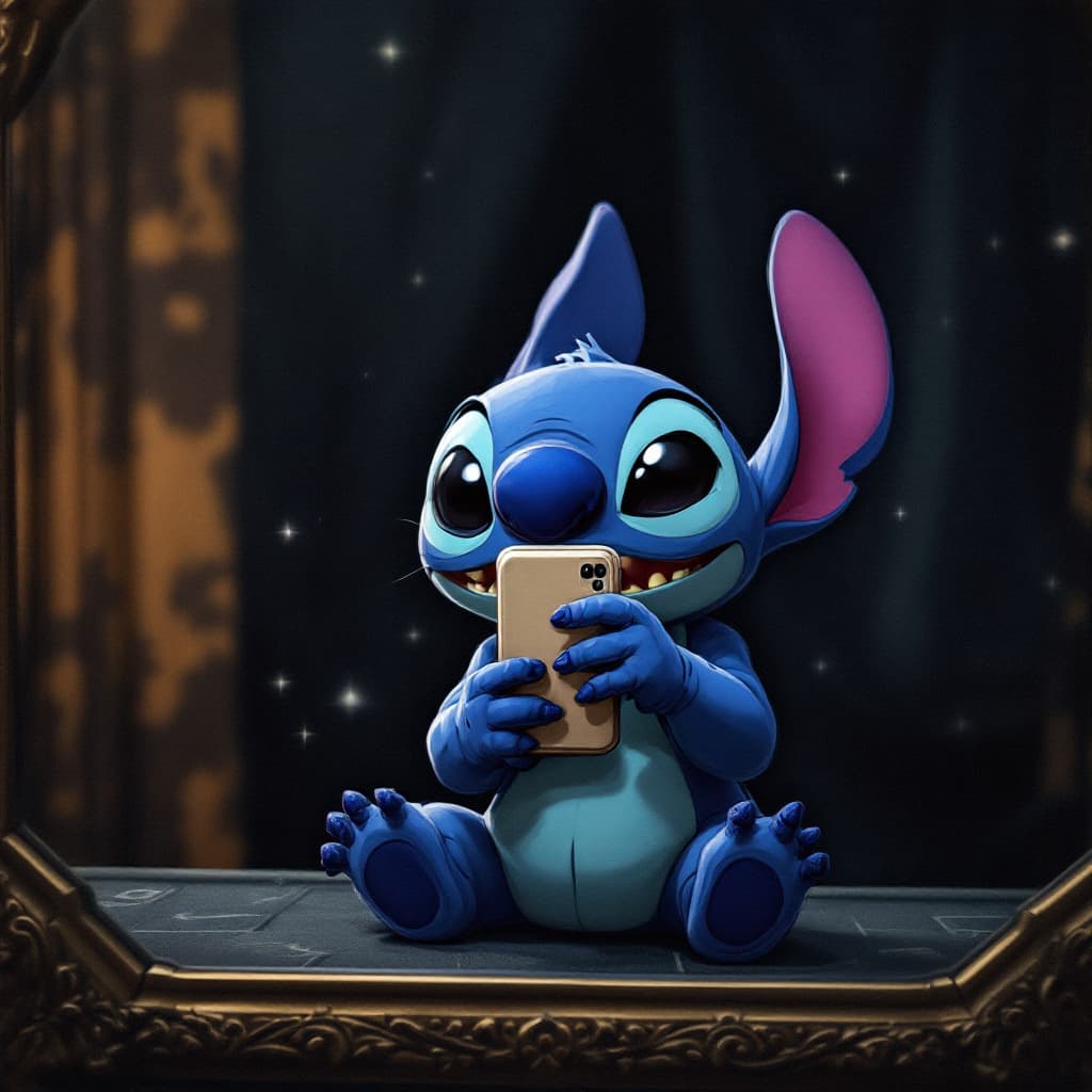 AI generated: Stitch,mirror selfie