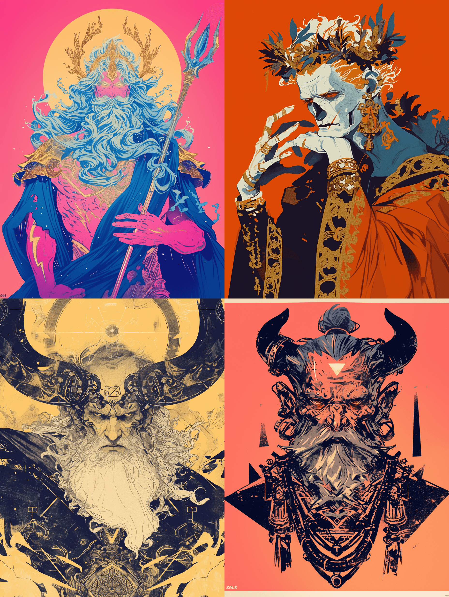 AI generated: Baroque punk type halloween party design of the chief diety in greek mythology "zeus" with a syntwav...
