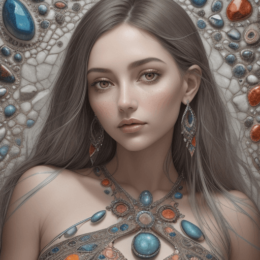 AI generated: A close-up picture of a beautiful woman superimposed by  a collection of variously sized stones with...