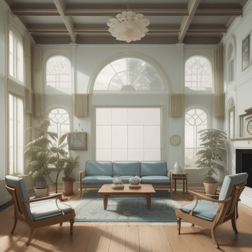 AI generated: High resolution photography interior design, dreamy sunken living room conversation pit, wooden floo...