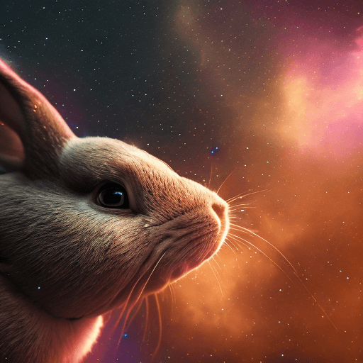 AI generated: galaxies, spirals, space, nebulae, stars, smoke, iridescent, intricate detail, in the shape of a rab...