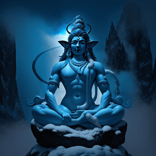 AI generated: Indian lord Shiva in snowy mountains sitting and meditating , symbolizing a deity's ritual ascent, h...