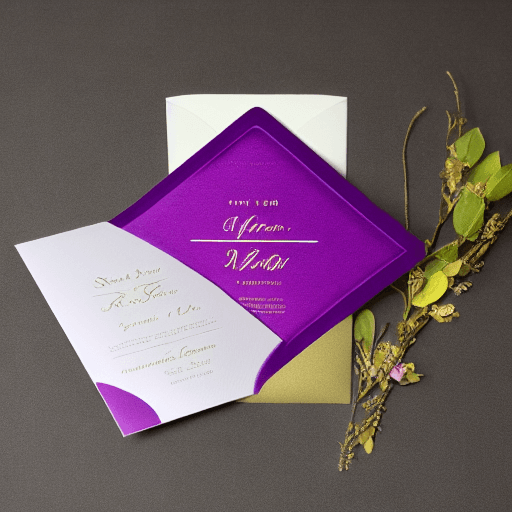 AI generated: modern style wedding invitation with neon purple elements on dark background