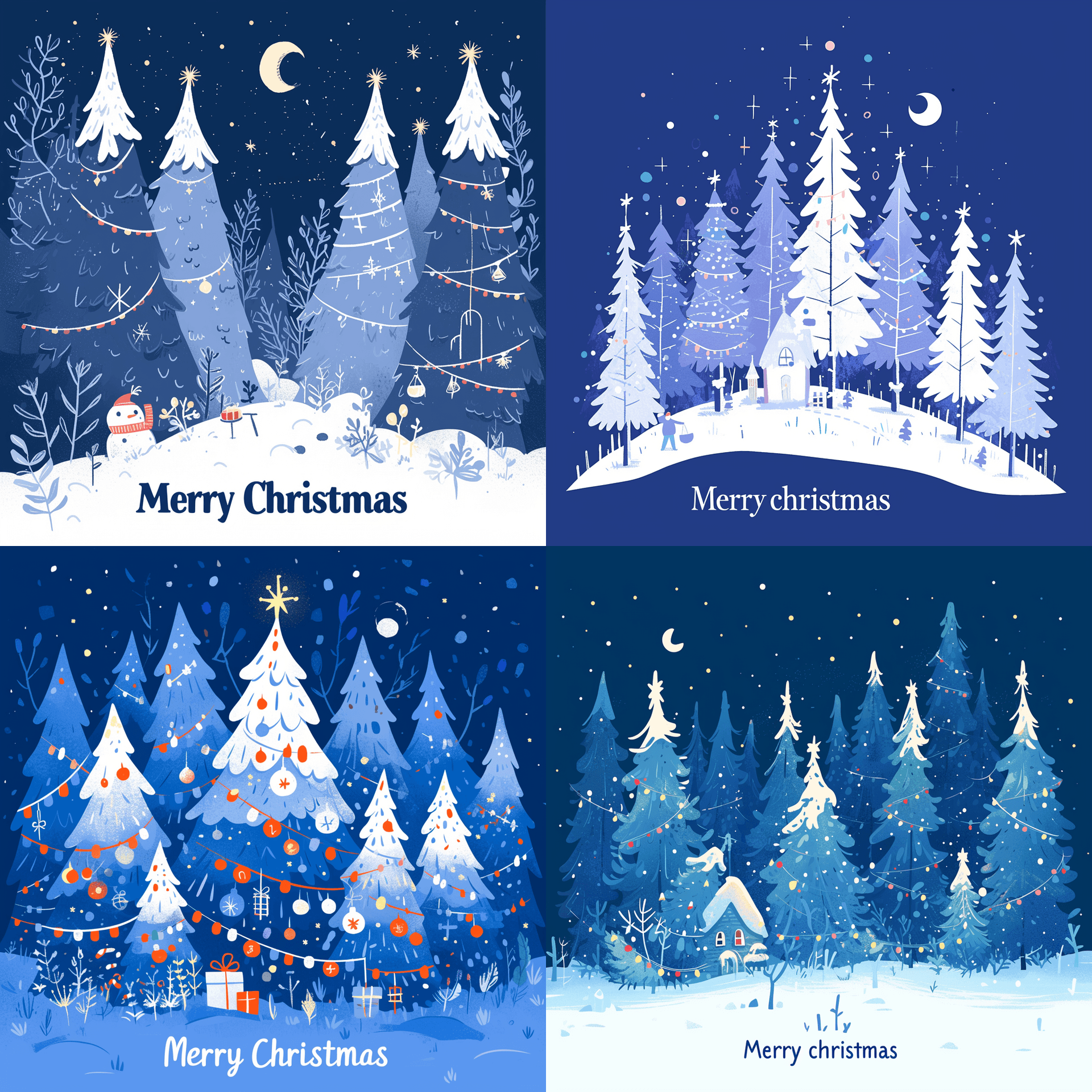 AI generated: Stylish Christmas card with snow-covered spruce trees on a blue background vector illustration desig...