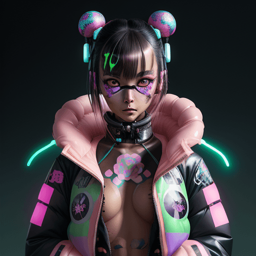 AI generated: kawaii style {style Detailed body painting beautiful neon operator tanned woman, cyberpunk futuristi...