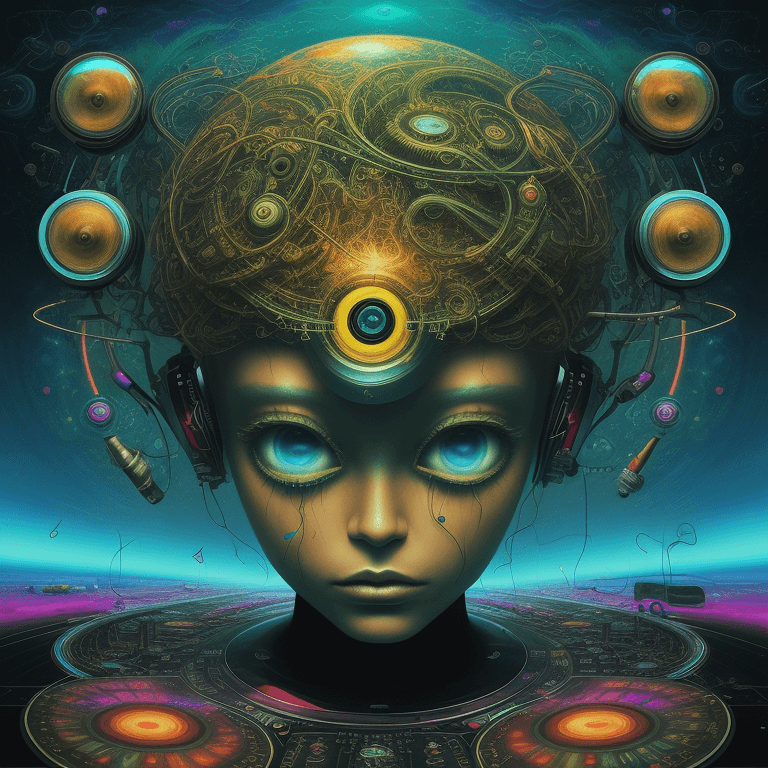 AI generated: music Album cover picture, surreal art, oil picture,  electronic music, Psy trance